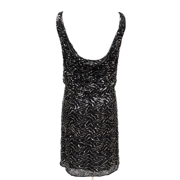 Alice + Olivia Holiday New Year's Eve Black Sequin Cowl Back Mini Dress Size 4 - Picture 3 of 11